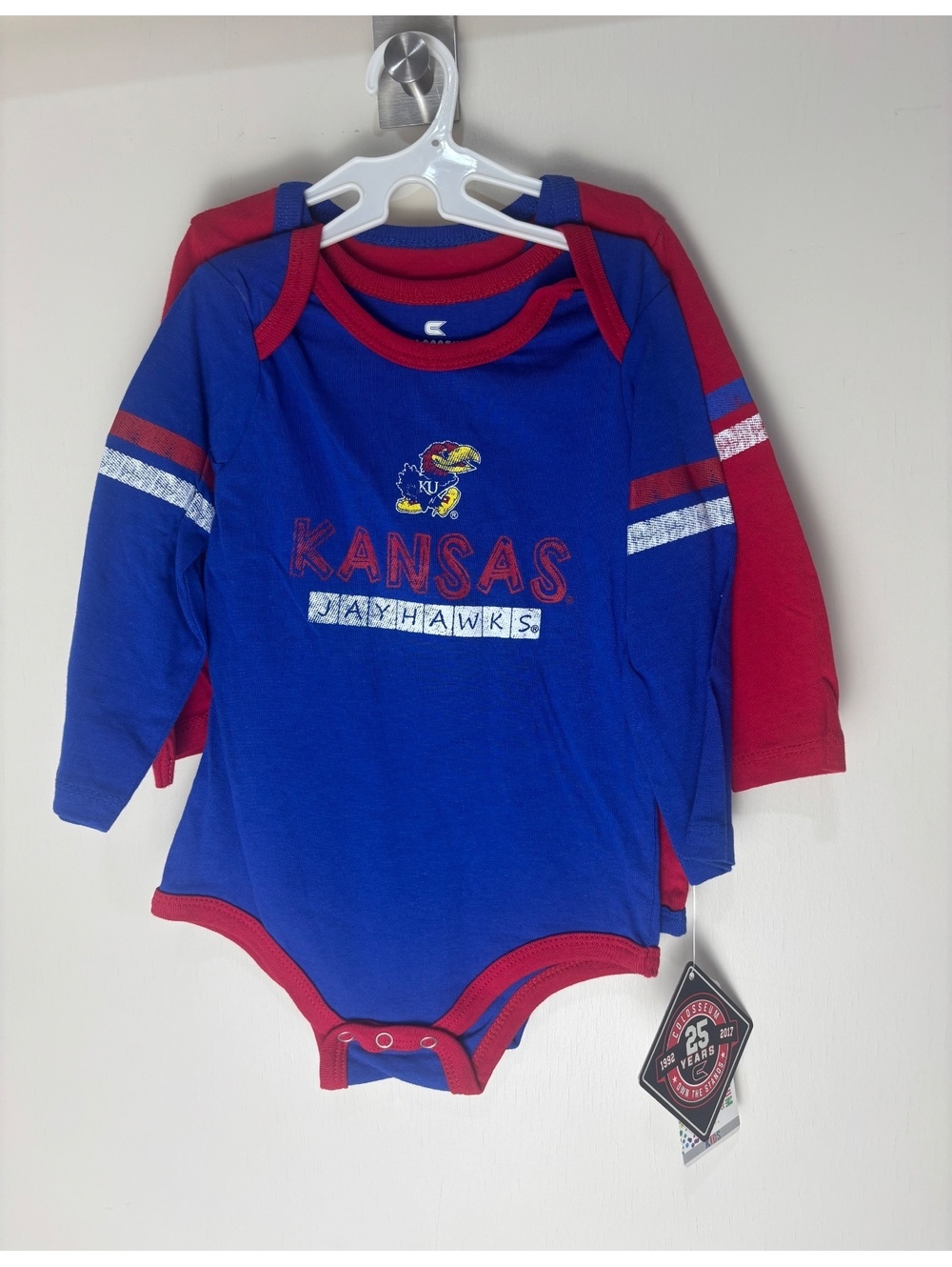 Kansas Jayhawks Infant 6-12M 2 Pack Long Sleeve Bodysuits Colosseum NWT KU